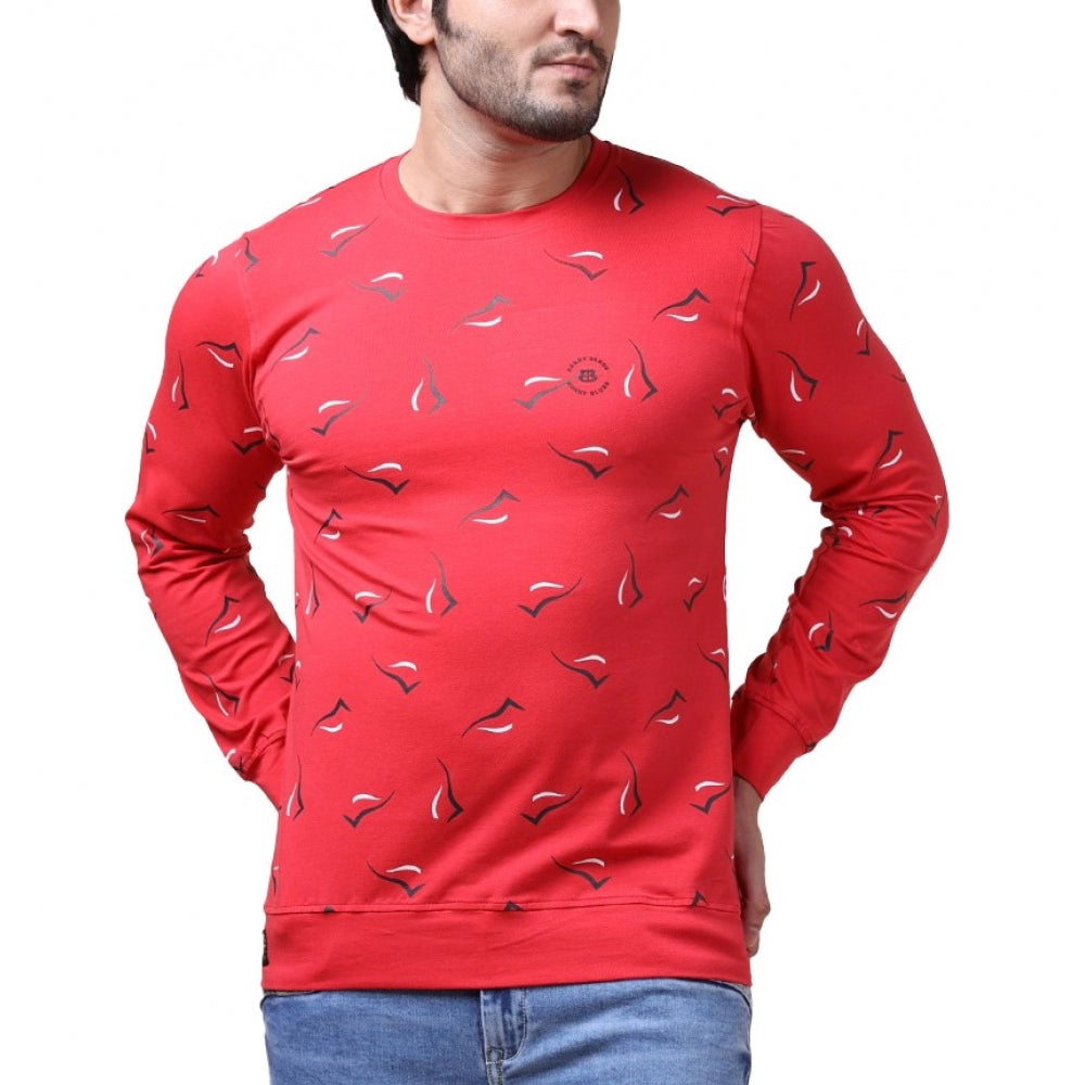 Generic Men's Casual Cotton Printed Round Neck Full Sleeve T-Shirt (Red)