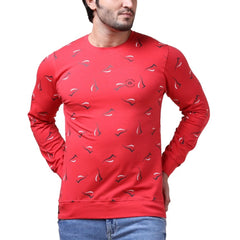 Generic Men's Casual Cotton Printed Round Neck Full Sleeve T-Shirt (Red)