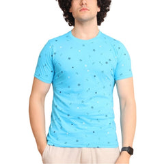 Generic Men's Casual Cotton Printed Round Neck Half Sleeve T-Shirt (Skyblue)