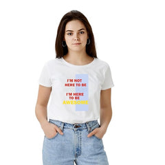 जेनरिक महिलाओं की पॉलिएस्टर सॉलिड प्रिंटेड राउंड नेक हाफ स्लीव टी-शर्ट (सफेद)