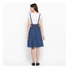 Generic Women's Denim Solid Shoulder Straps Below Knee Dress (Blue)