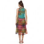 Generic Women's Polyester Floral Sleeveless Below Knee Dress (Multicolor)