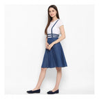 Generic Women's Denim Solid Shoulder Straps Below Knee Dress (Blue)