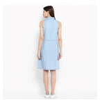 Generic Women's Denim Solid Sleeveless Below Knee Dress (Blue)