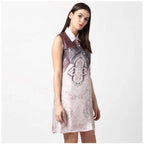 Generic Women's Polyester Printed Sleeveless Above Knee Dress (Orange)