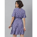 Generic Women's Polyester Polka Bell Sleeve Above Knee Dress (Lavender)