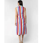 Generic Women's Polyester Striped Sleeveless Calf-length Dress (Multicolor)