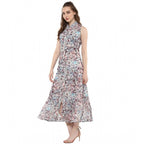 Generic Women's Polyester Chiffon Printed Sleeveless Dress (Multicolor)