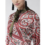 Generic Women's Polyester Printed Long Sleeves Above Knee Dress (Red)