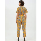 Generic Women's Polyester Printed Half Sleeve Long Jumpsuit (Yellow)