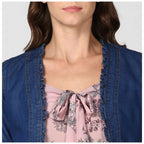 Generic Women's Denim Ruffled Long Sleeves Shrug (Navy Blue)