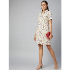 Generic Women's Polyester Floral Short Sleeve Above Knee Dress (Multicolor)