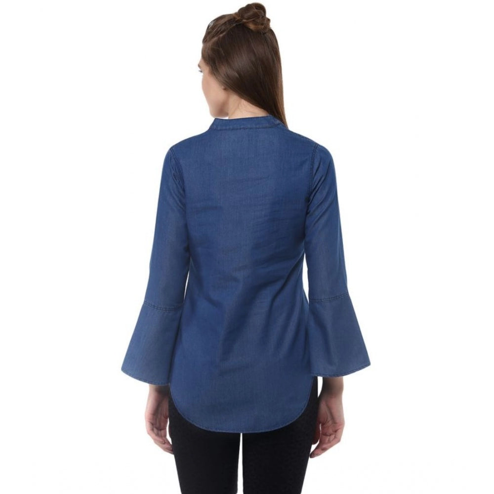 जेनरिक महिलाओं का सॉलिड बेल स्लीव रेगुलर डेनिम टॉप (ब्लू डेनिम)