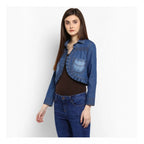 Generic Women's Denim Pleated 3-4th Sleeves Shrug (Blue)