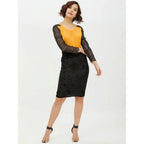 Generic Women's Rayon Lace Inserts Long Sleeves Top (Yellow)