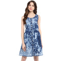  Women's Denim Tie &amp;amp; Dye Sleeveless Above Knee Dress (Blue)
