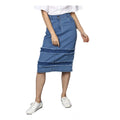  Women's Denim Washed Buttoned Skirt (Blue)