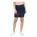  Women's Denim Stitching Pattern Buttoned Skirt (Blue)