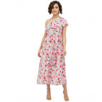 Generic Women's Polyester Floral One Shoulder Calf-length Dress (Multicolor)