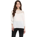  Women's Polyester Georgette Self Design 3-4th Sleeves Regular Top (White)