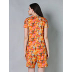 Generic Women's Cotton Blended Printed Round Neck Half Sleeve Top - Shorts Set (Yellow)