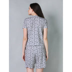 Generic Women's Cotton Blended Printed Round Neck Half Sleeve Top - Shorts Set (Off_White)