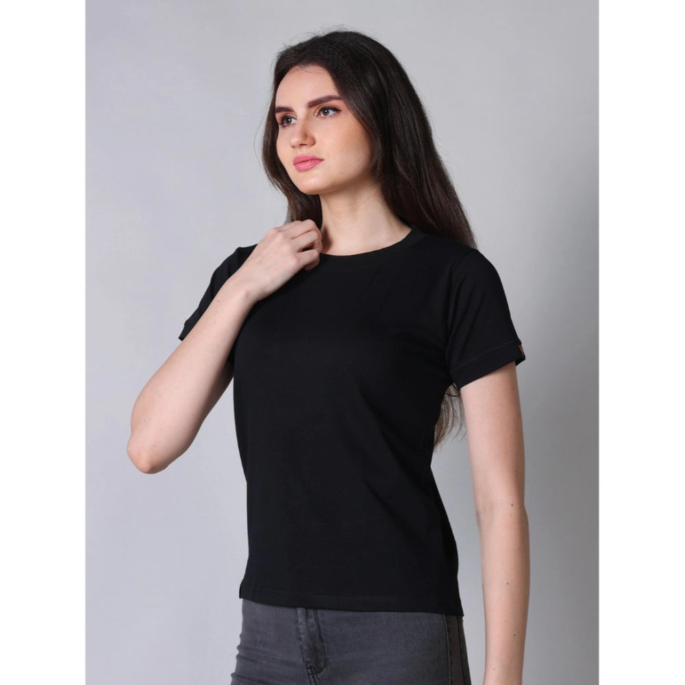 जेनरिक महिलाओं की कॉटन ब्लेंडेड सॉलिड राउंड नेक हाफ स्लीव टी-शर्ट (काला)