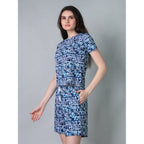 Generic Women's Cotton Blended Printed Round Neck Half Sleeve Top - Shorts Set (White-Blue)