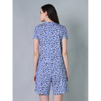 Generic Women's Cotton Blended Printed Round Neck Half Sleeve Top - Shorts Set (Blue)