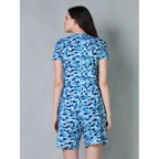 Generic Women's Cotton Blended Printed Round Neck Half Sleeve Top - Shorts Set (SkyBlue)
