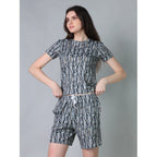 Generic Women's Cotton Blended Printed Round Neck Half Sleeve Top - Shorts Set (Multicolor)