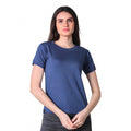  Women's Cotton Blended Solid Round Neck Half Sleeve T-Shirt (Blue)