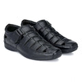 Men's Casual Faux Leather Solid Velcro Sandal (Black)