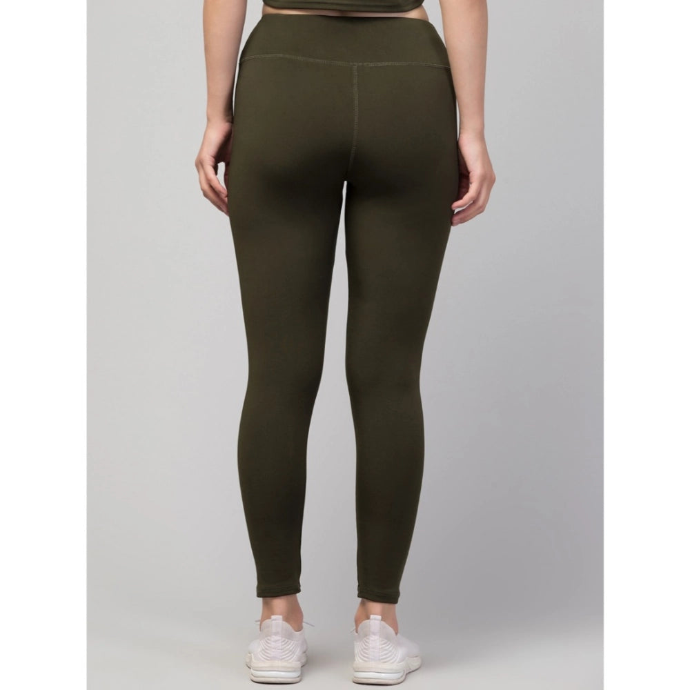 Generic Women's Polyester Solid Ankle Length High-Rise Tights (Olive)