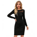 Generic Women's Knitting stretchable Solid Round Neck Full Sleeve Dress (Black)