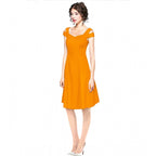 Generic Women's Polyester Solid V Neck Cap Sleeve off Shoulder Dress (Yellow)