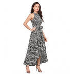 Generic Women's Polyester Zebra Pattern Halter Neck Sleeveless Dress (White)