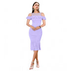 Generic Women's Knitting stretchable Solid Round Neck Sleeveless Dress (Purple)