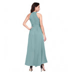 Generic Women's Polyester Solid Halter Neck Sleeveless Dress (Pista)