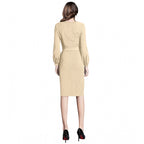 Generic Women's Knitting stretchable Solid Round Neck Full Sleeve Dress (Beige )