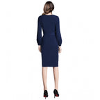 Generic Women's Knitting stretchable Solid Round Neck Full Sleeve Dress (Blue)