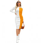 Generic Women's Knitting stretchable Solid Round Neck Full Sleeve Dress (Yellow)