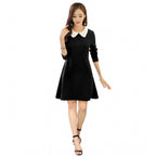 जेनरिक महिलाओं की पॉलिएस्टर सॉलिड कॉलर वाली तीसरी-चौथी ड्रेस (काली)