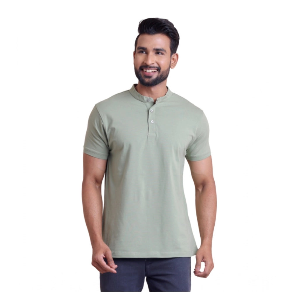जेनेरिक मेन्स कैजुअल कॉटन सॉलिड हाफ स्लीव मैंडरिन कॉलर टी-शर्ट (न्यूज़ेज)