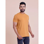 Generic Men's Casual Cotton Solid Half Sleeve Round Neck T-Shirt (Brown)