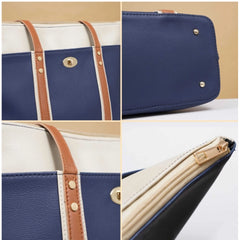 जेनरिक महिलाओं का फॉक्स लेदर लार्ज शोल्डर जिपर हैंडबैग (डार्क ब्लू)