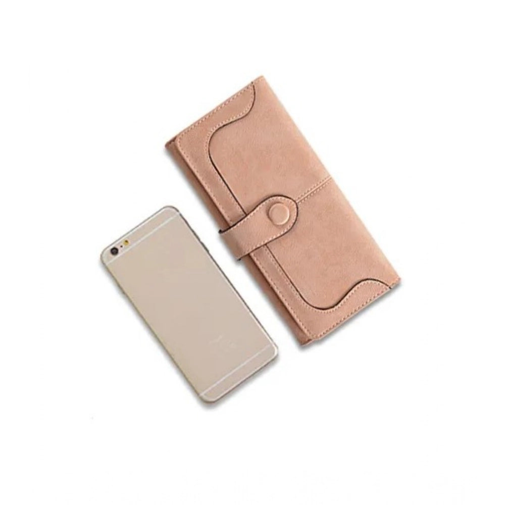 जेनरिक महिलाओं का फॉक्स लेदर मीडियम स्नैप बटन वॉलेट (खाकी)