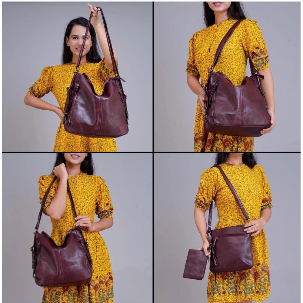 जेनेरिक महिलाओं का पीयू लेदर मीडियम साइज का शोल्डर जिपर हैंडबैग (वाइन रेड)