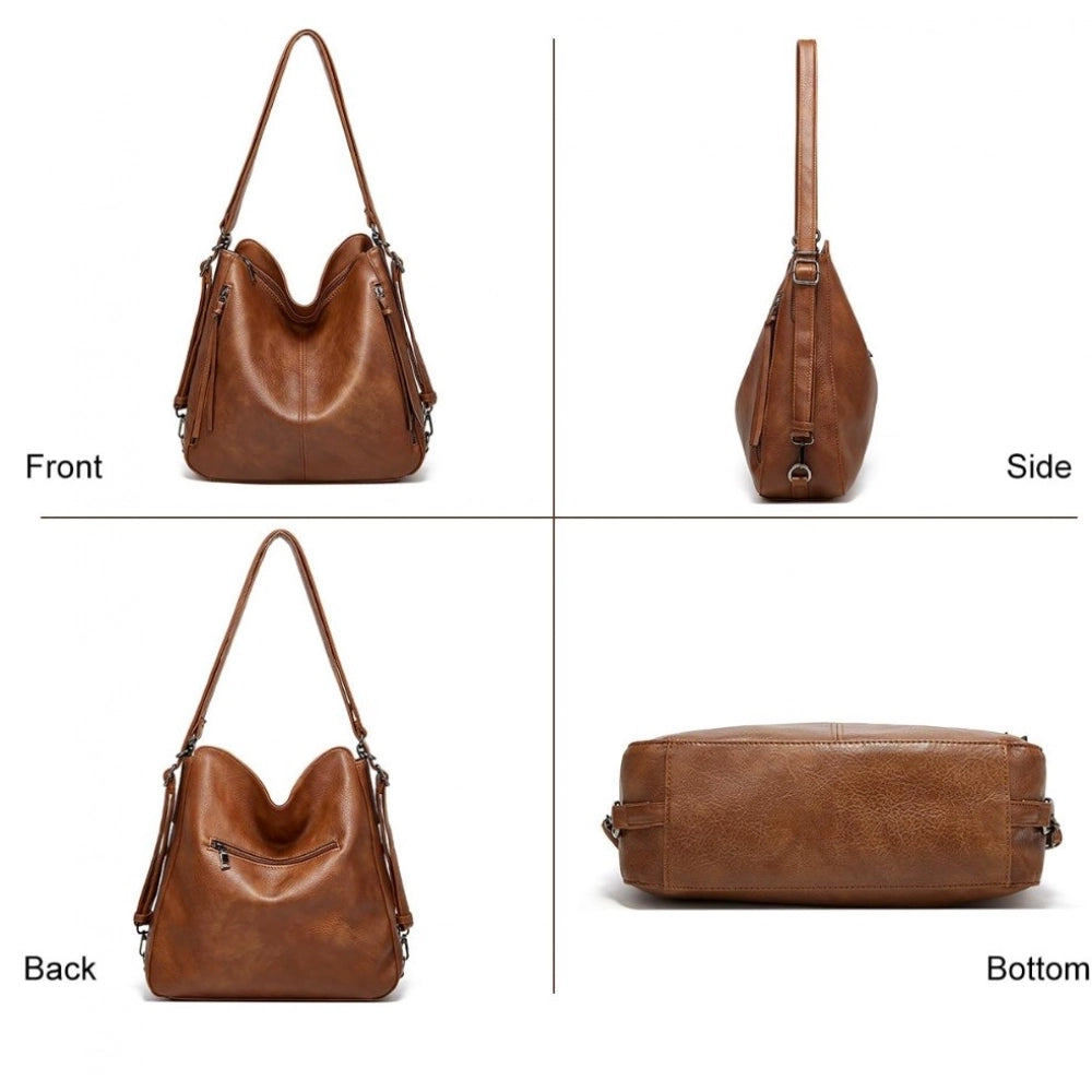 Generic Women's PU Leather Medium Shoulder Zipper Handbag (Brown)