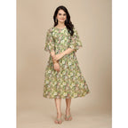 Generic Women's Georgette Printed Round Neck Short Sleeve Dress (Green)